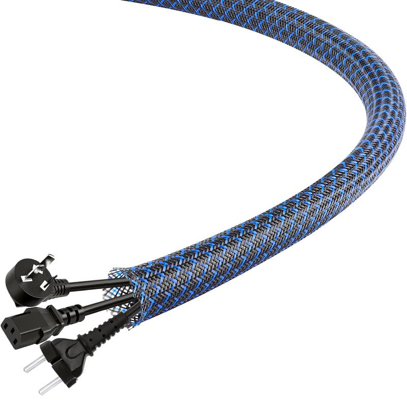 Aibole 25Ft-1/8inch PET Expandable Braided Wire Sleeving,Wire Loom Cable Sleeve for TV,Computer,Home Theater,Automotive,Home Industrial,Electrical Wires,Chemical,Protect Cat from Chewing Cords,BlackBlue - Image 1